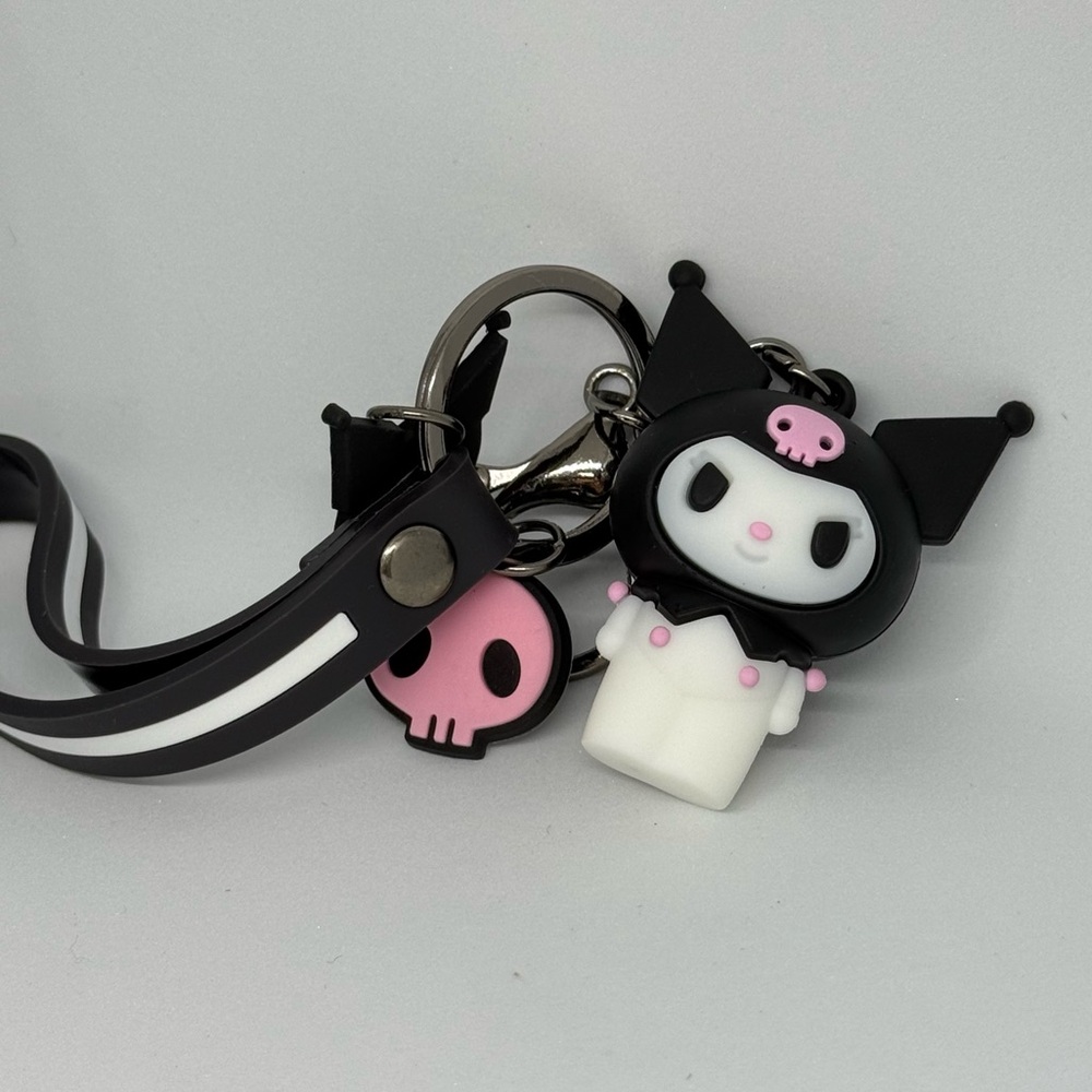 Kuromi Sanrio Black Pink Keychain with Charm New